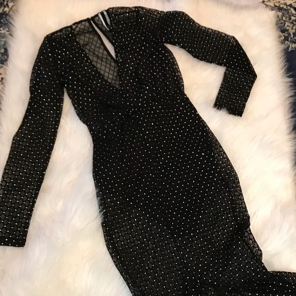 HP Rhinestone Sheer Fishtail Body-con Dress - Picture 7 of 8